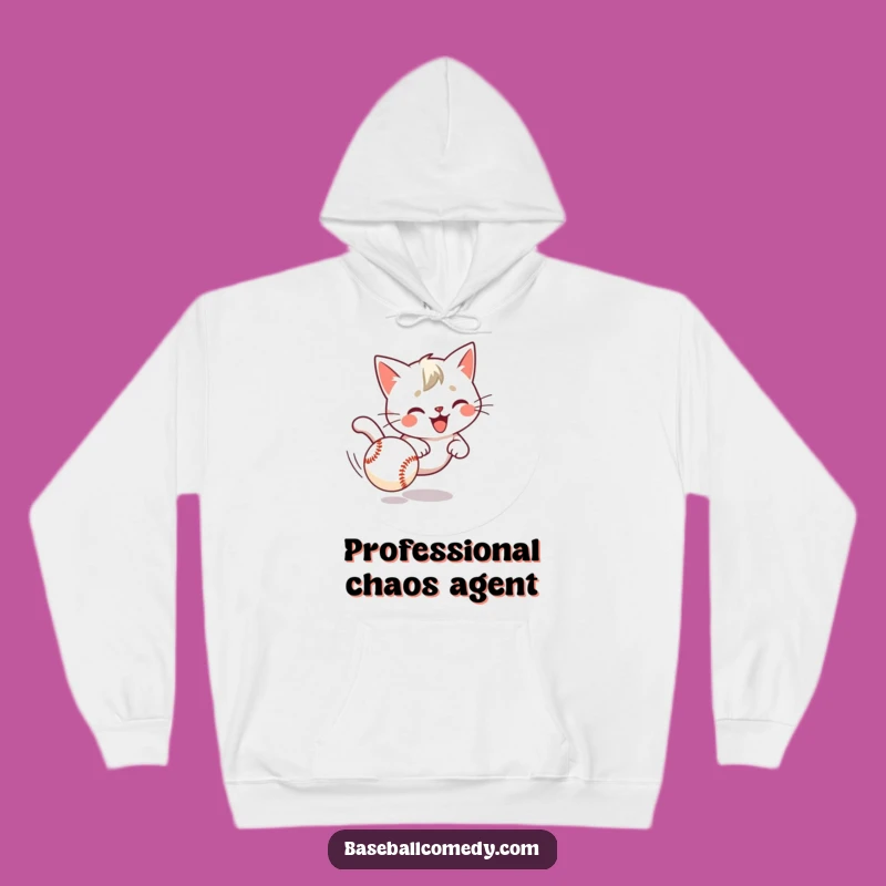 Funny Cat Chasing Baseball Hoodie - Cozy & Comical Pet Apparel
