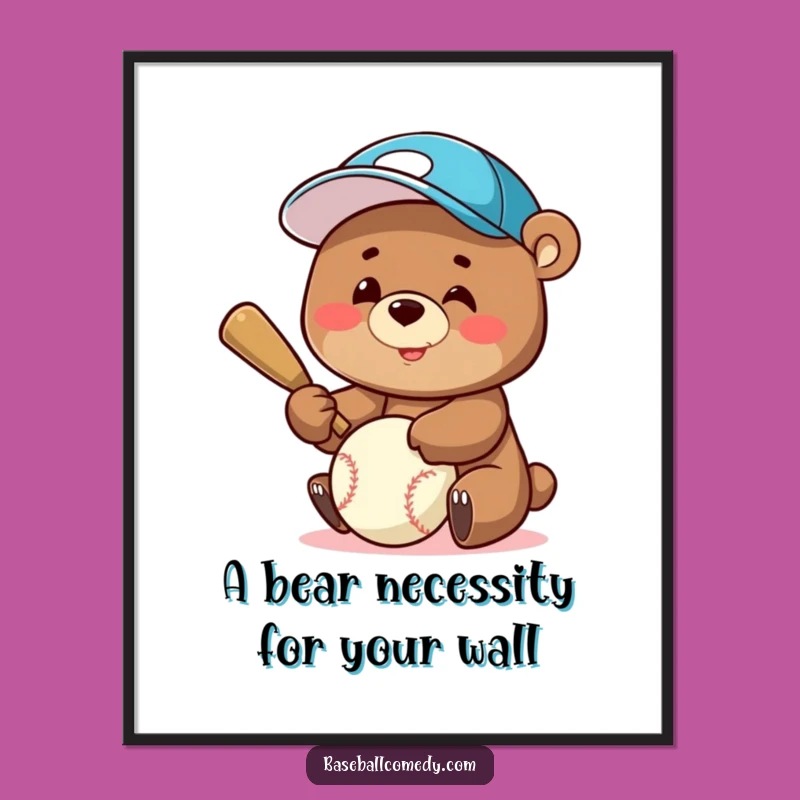 Free Printable Wall Art: Funny Baseball Cap Bear Batting Humor