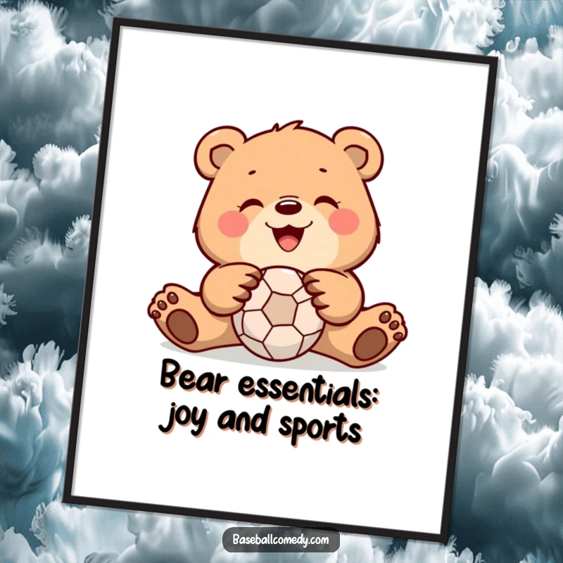 Funny Free Printable Wall Art: A smiling bear skillfully catching a ball with its paws, ready for action.