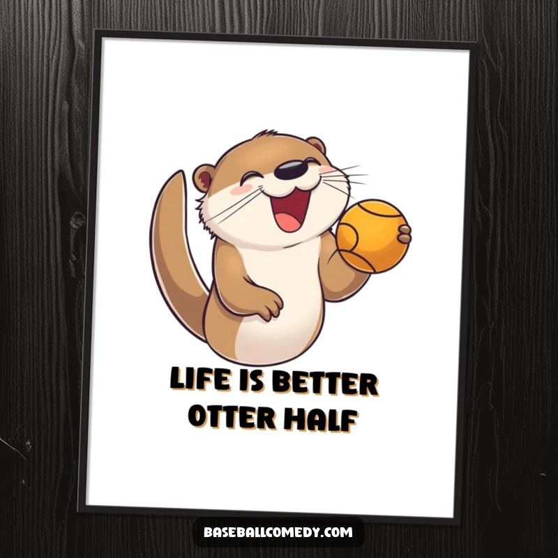 Funny Free Printable Wall Art: Joyful otter enthusiastically catching a foul ball, energetic downloadable art for any fan.