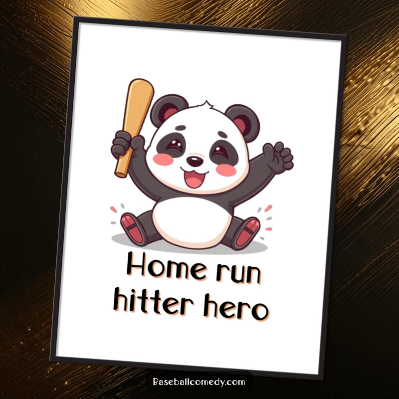 Funny Free Printable Panda Sliding into Home Plate Wall Art, full of sports joy, downloadable decor.