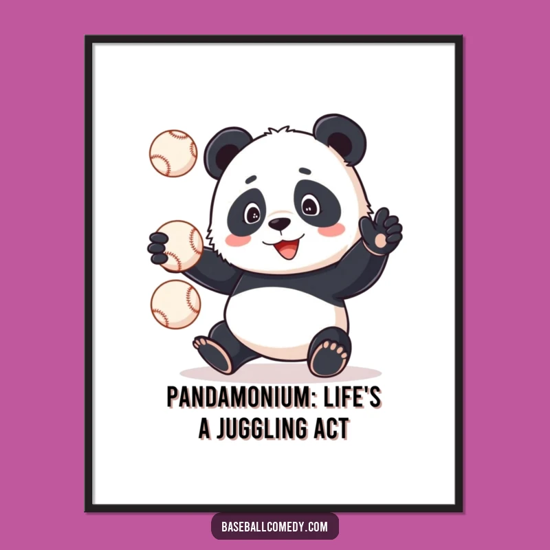 Free Printable Panda Juggling Baseballs Funny Wall Art - Hilarious Downloadable Decor