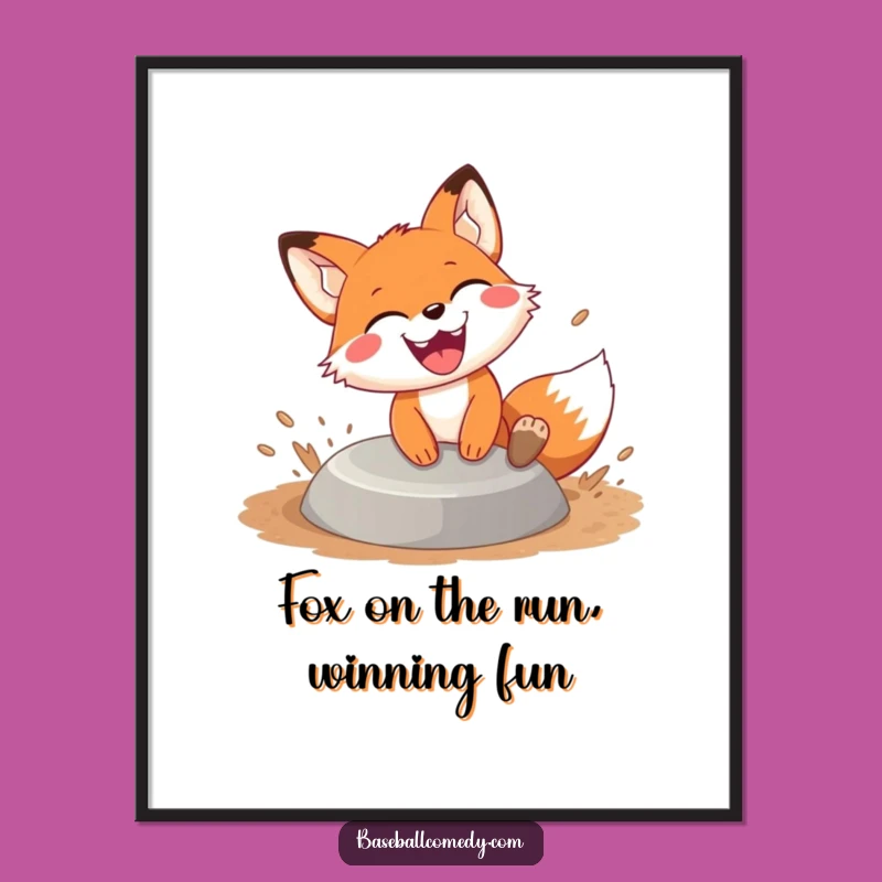 Free Printable Wall Art: Funny Fox Baseball Player Sliding Downloadable Art