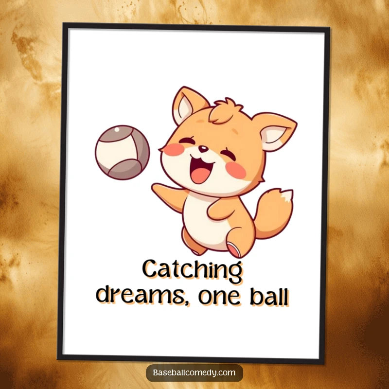Funny Free Printable Wall Art: Happy animal looking surprised while catching a flying ball, a whimsical piece of art.