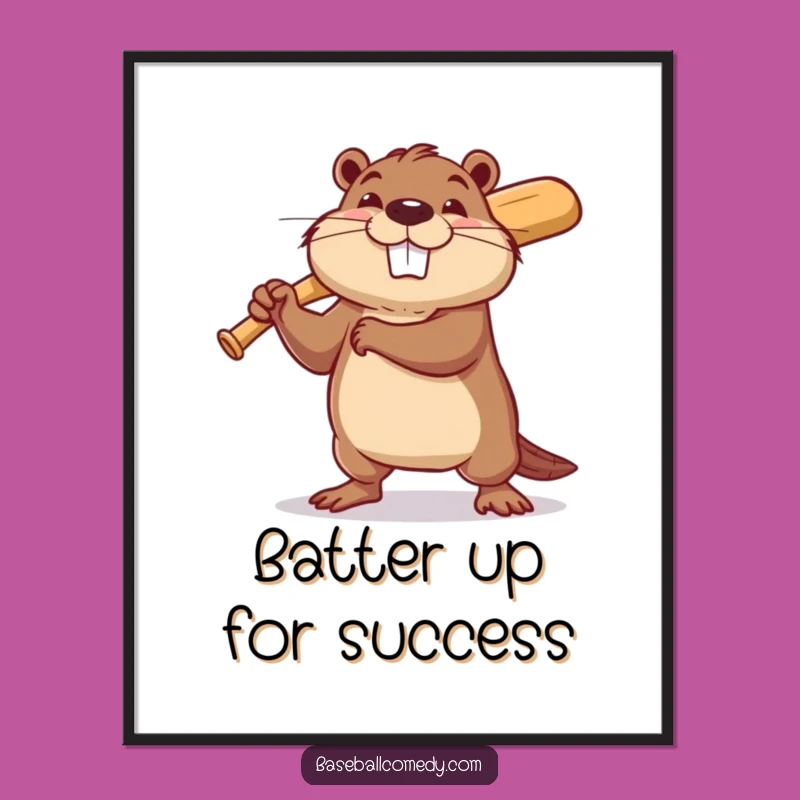 Funny Free Printable Wall Art: Beaver Baseball Player, Downloadable Art for Your Man Cave