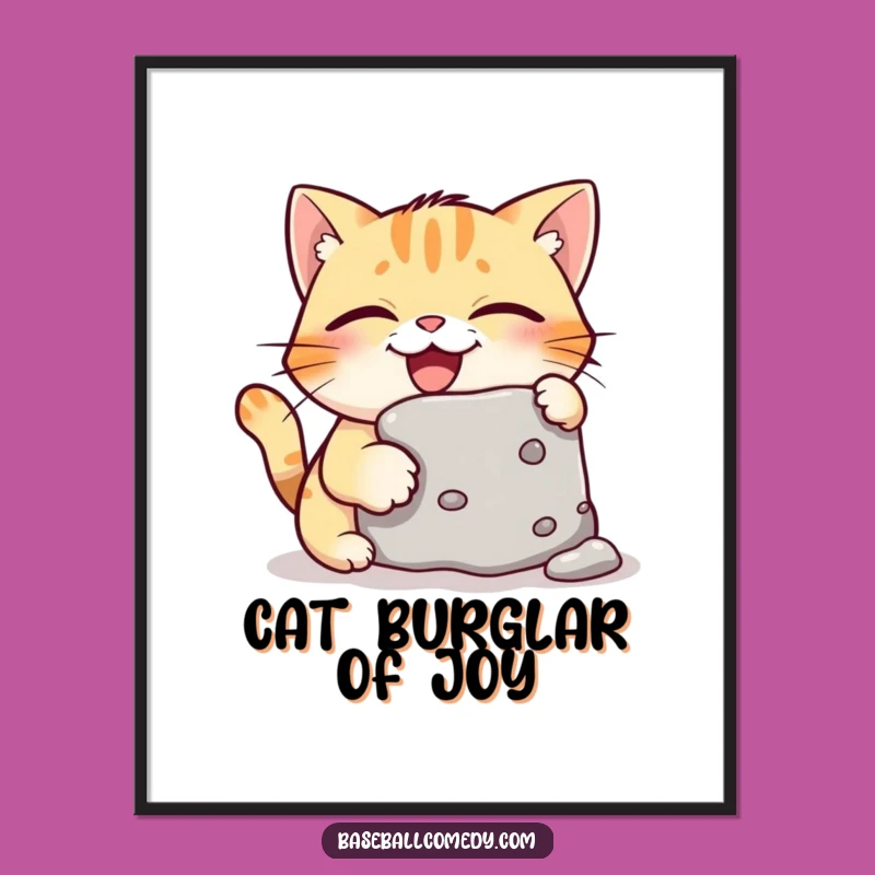 Funny Free Printable Wall Art: Giggling Cat Stealing Base - Downloadable Art!