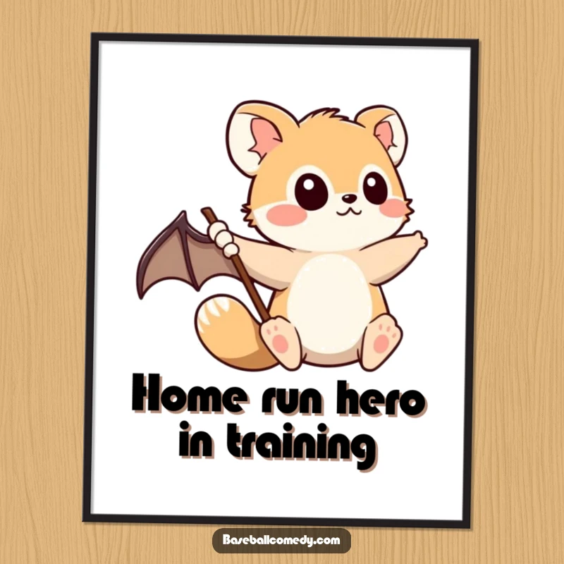 Funny Free Printable Wall Art: Cute animal mid-swing with a baseball bat, exuding focus and determination for sporty decor.