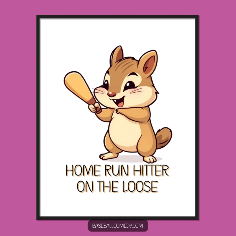 Free Printable Wall Art: Funny Chipmunk Batter Swinging with Gusto