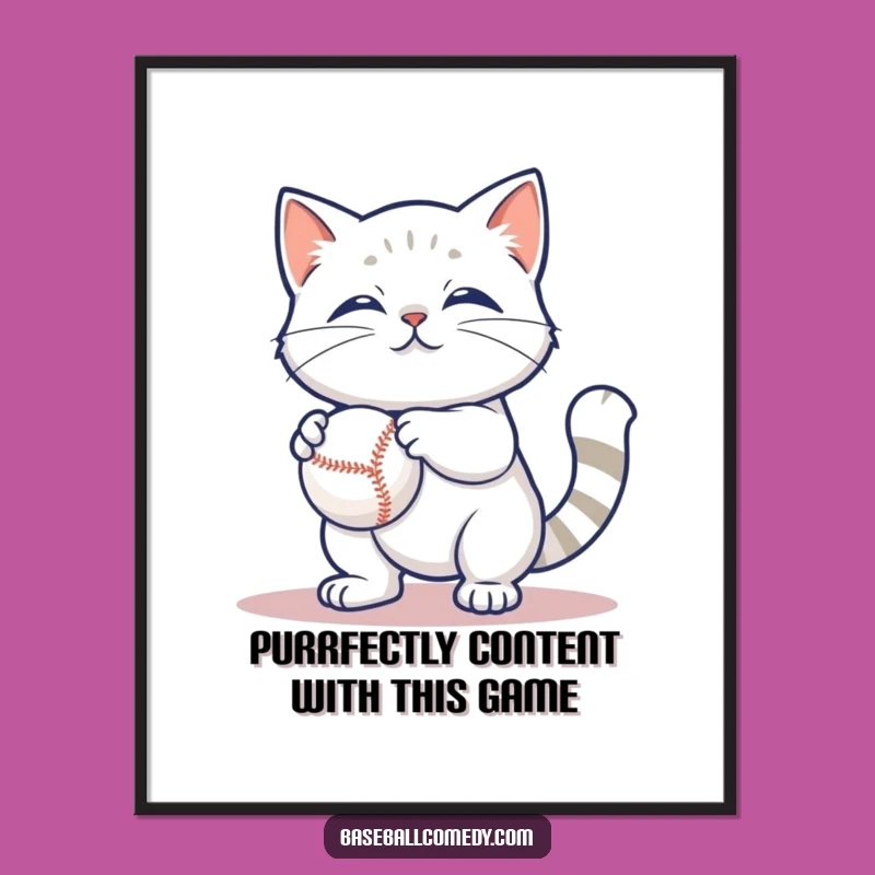 Free Printable Cat Wall Art: Funny Cat Batting Baseball Downloadable Art