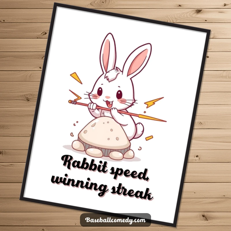 Funny Free Printable Wall Art: A cartoon rabbit in motion, a blur of speed as it steals a baseball base.