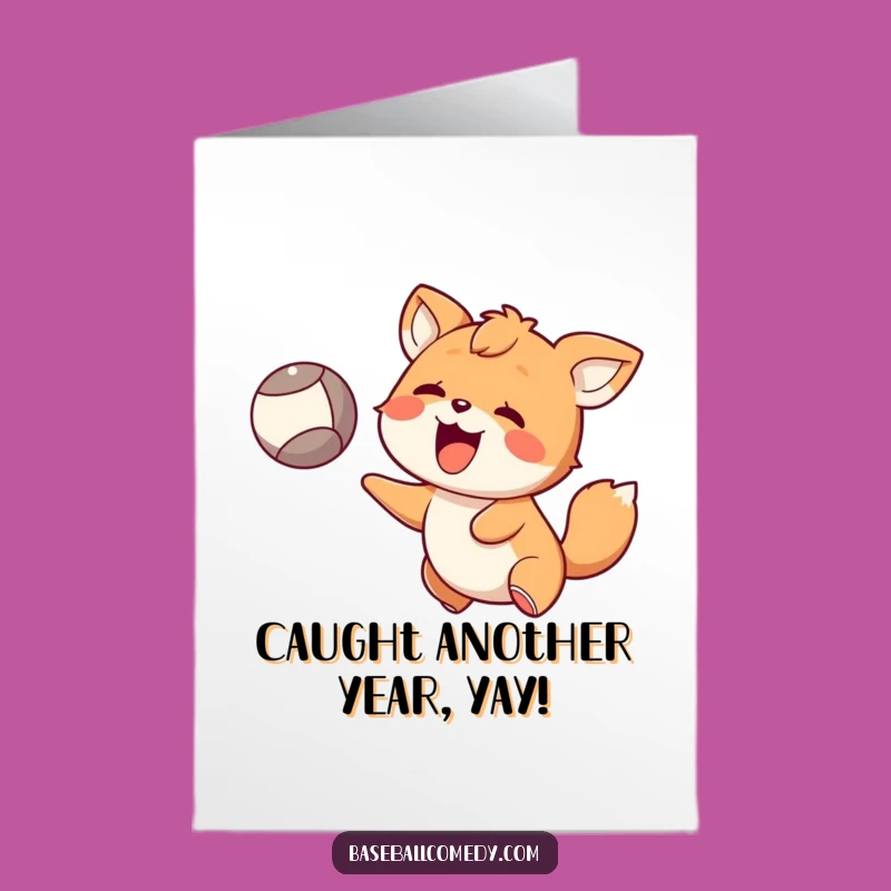 Free Printable Funny Birthday Card: Surprised Animal Catches Flying Ball Gift