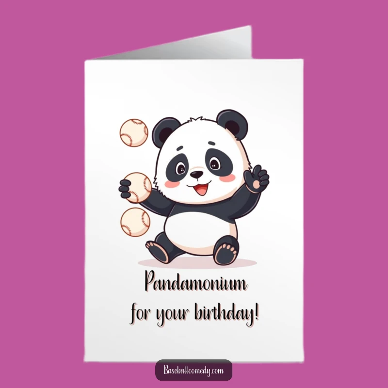 Free Printable Panda Juggling Baseballs Funny Birthday Card - Hilarious Downloadable Gift