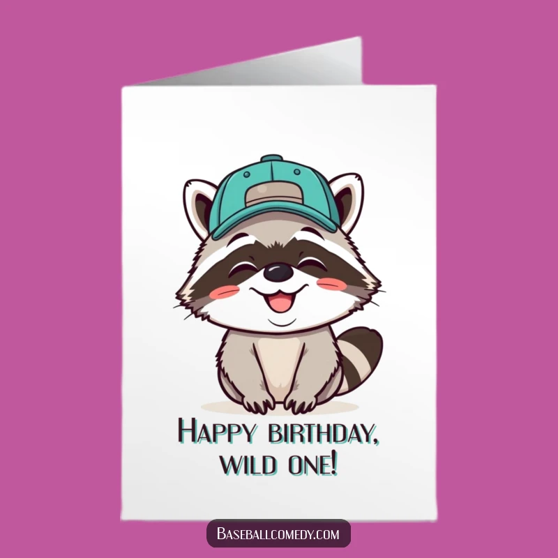 Free Printable Raccoon Baseball Birthday Card - Funny Grinning Downloadable!