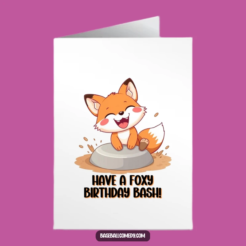 Free Printable Birthday Card: Grinning Fox Baseball Player Sliding Downloadable Gift