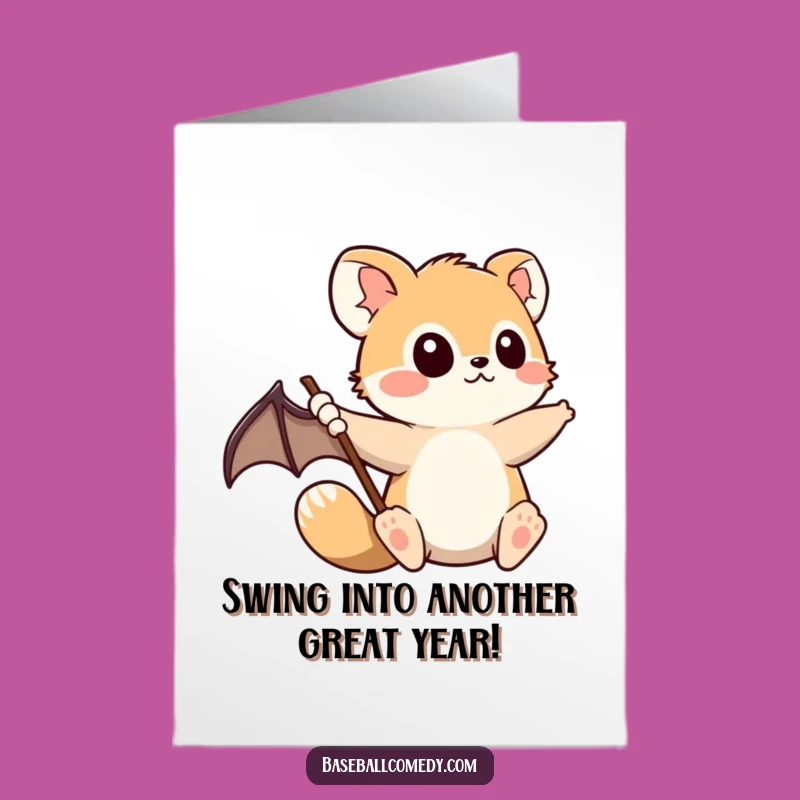 Free Printable Funny Birthday Card: Determined Animal Swings for Home Run Gift