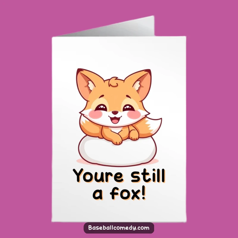 Free Printable Birthday Card: Giggling Fox Sliding into Base - Funny Downloadable Gift