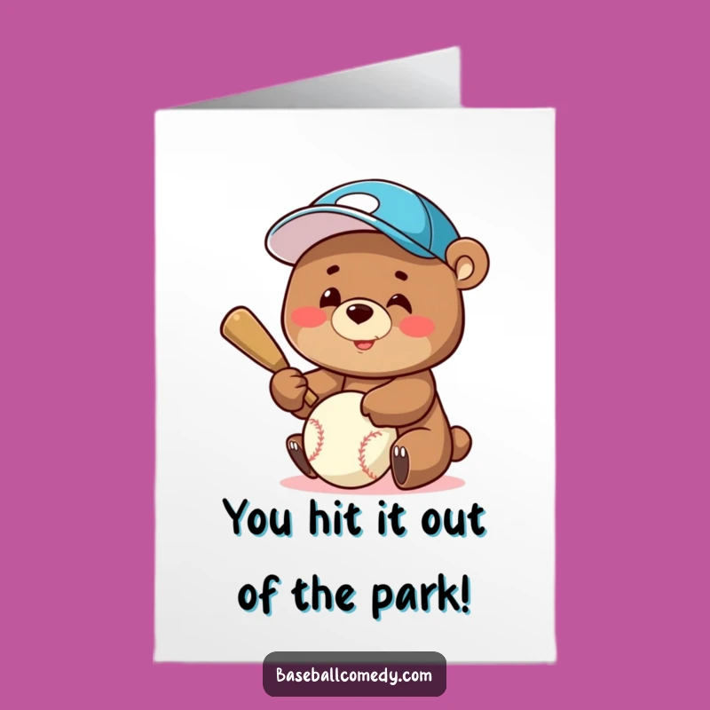 Free Printable Baseball Bear Card: Funny Batting Congrats Downloadable Gift