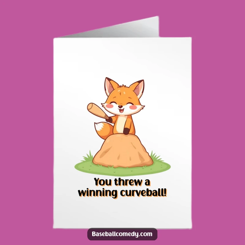 Free Printable Congrats Card: Fox Pitches a Winning Game Gift