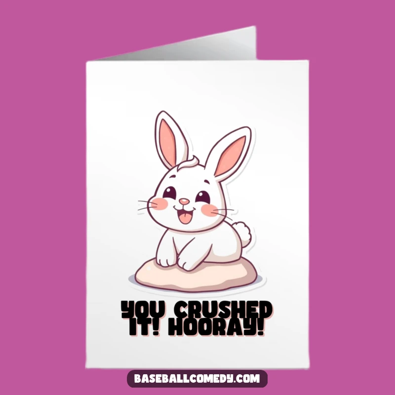 Free Printable Congrats Card: Grinning Bunny's Winning Slide - Funny Downloadable Celebration!