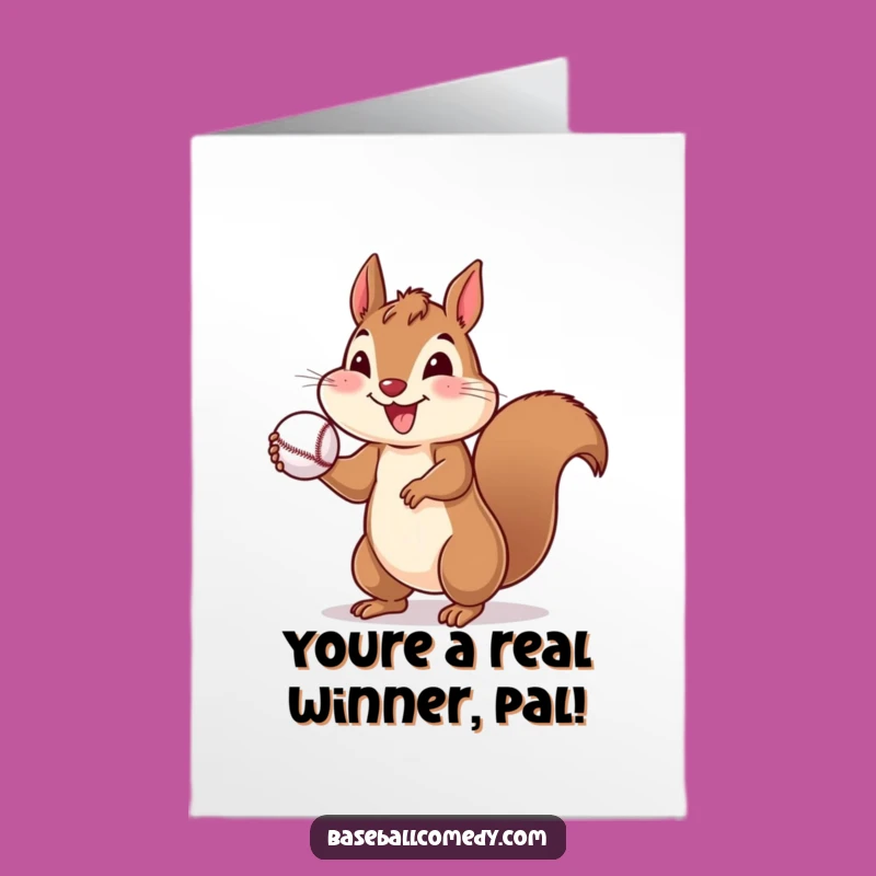Free Printable Congrats Card: Squirrel Pitches Baseball - Funny Downloadable Gift