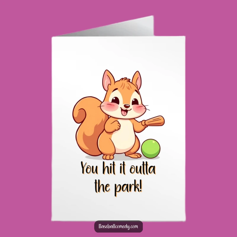 Free Printable Congrats Card: Squirrel's Batting Triumph - Funny Downloadable Celebration!