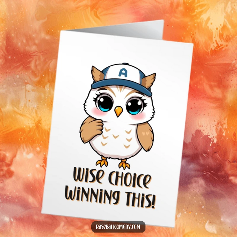 Funny Free Printable Congratulations Card: A winking owl coaches from first base, celebrating a grand achievement.