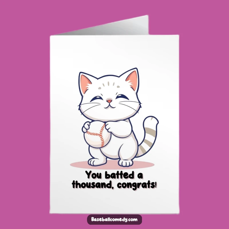 Free Printable Cat Congrats Card: Funny Cat Batting Baseball Downloadable Gift