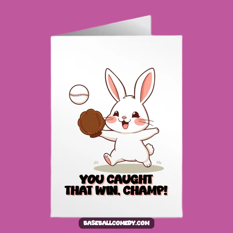 Free Printable Congrats Card: Rabbit Catches Baseball - Funny Downloadable Gift