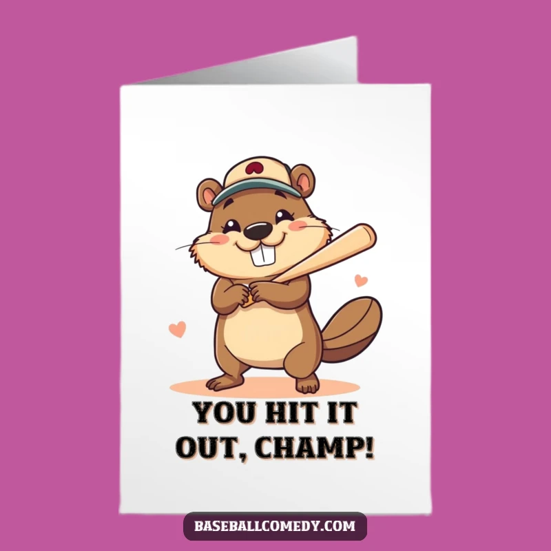 Free Printable Beaver Congrats Card: Funny Beaver Home Run Celebration Downloadable Gift