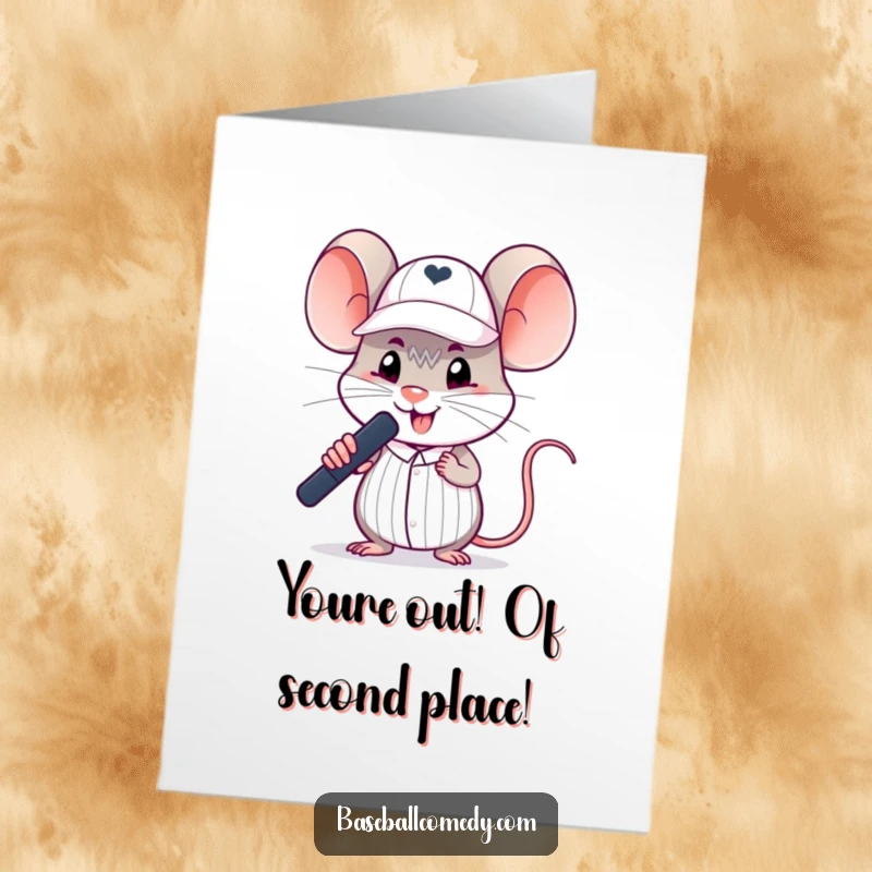 Funny Free Printable Congratulations Card: A tiny mouse umpire making a decisive call, ruling their success as official.