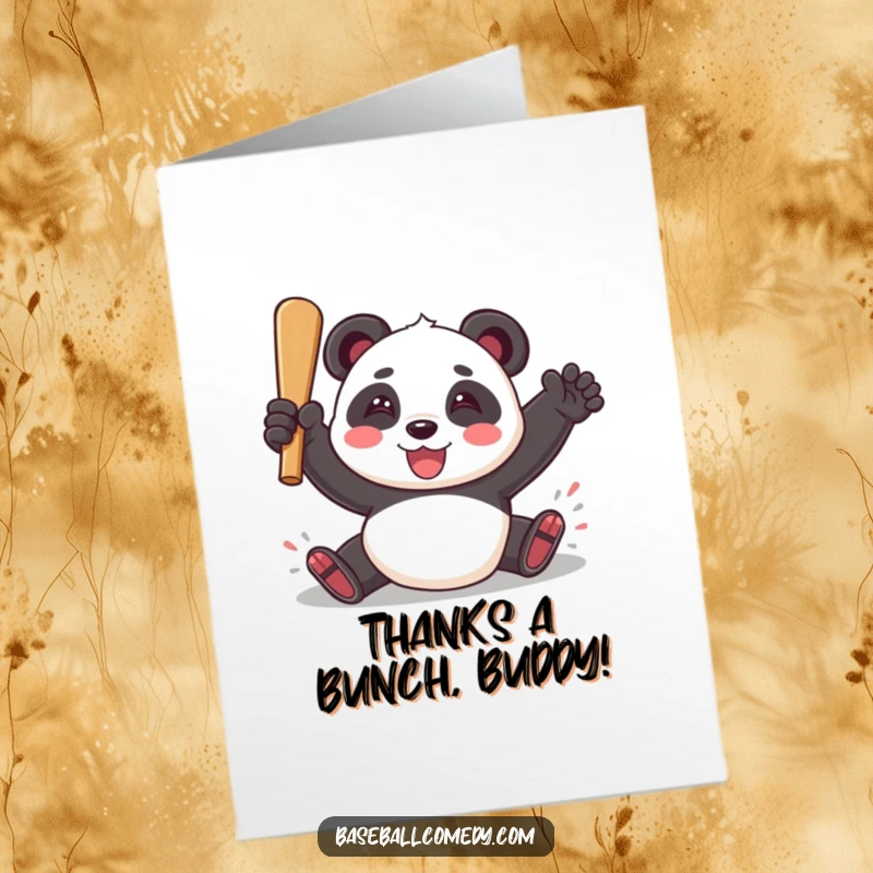 Funny Free Printable Panda Sliding into Home Plate Thank You Card, beaming with joy, a thoughtful DIY gift.