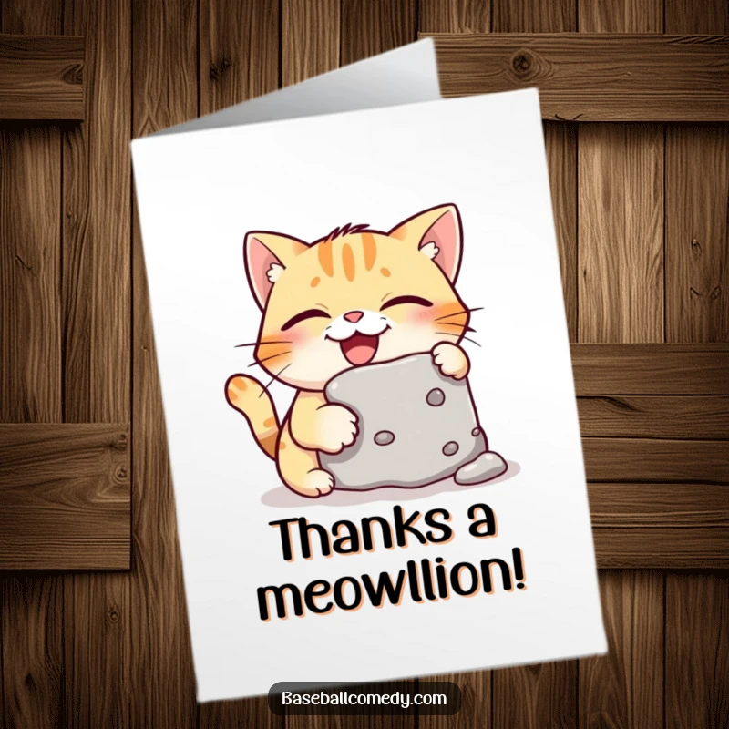 Funny Free Printable Thank You Card: A giggling cat is caught mid-steal, a humorous way to say thanks.