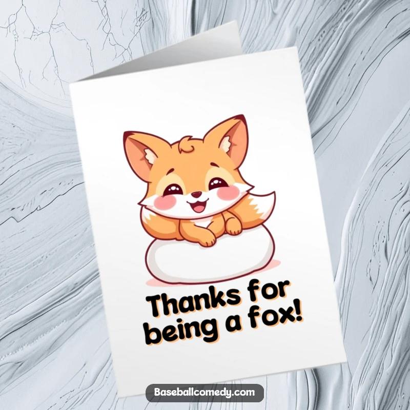 Funny Free Printable Thank You Card: Giggling fox slides into a base, full of joy and appreciation.