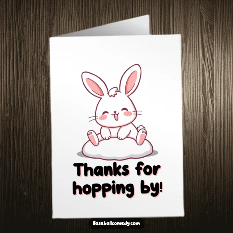 Funny Free Printable Thank You Card: A cheerful rabbit sliding into a base, conveying thanks with a playful spirit.