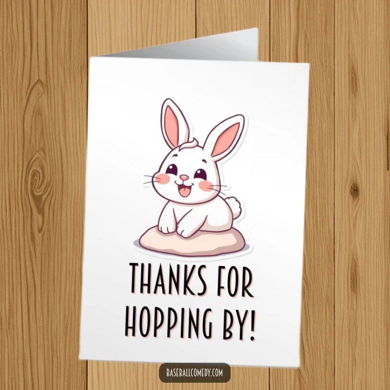 Funny Free Printable Thank You Card: A happy bunny slides into home, sending a grateful grin your way.