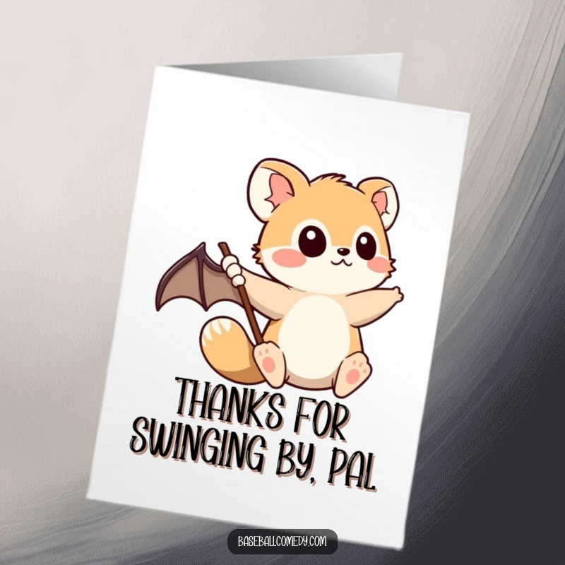 Funny Free Printable Thank You Card: Cute animal swinging a bat, representing a huge thank you and appreciation.