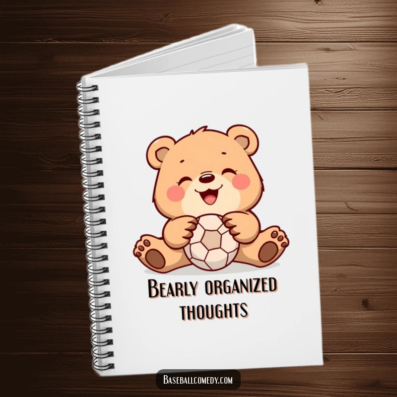 Funny bear notebook featuring a bear catching a ball, perfect for jotting down notes with a humorous, sporty flair.