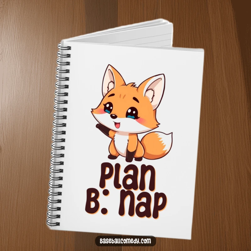 Funny notebook cover with a silly fox comically striking out, ideal for humorous note-taking or journaling.