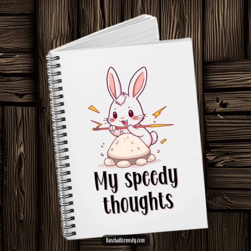 Funny rabbit notebook, playfully stealing a base with lightning speed, perfect for fast notes.