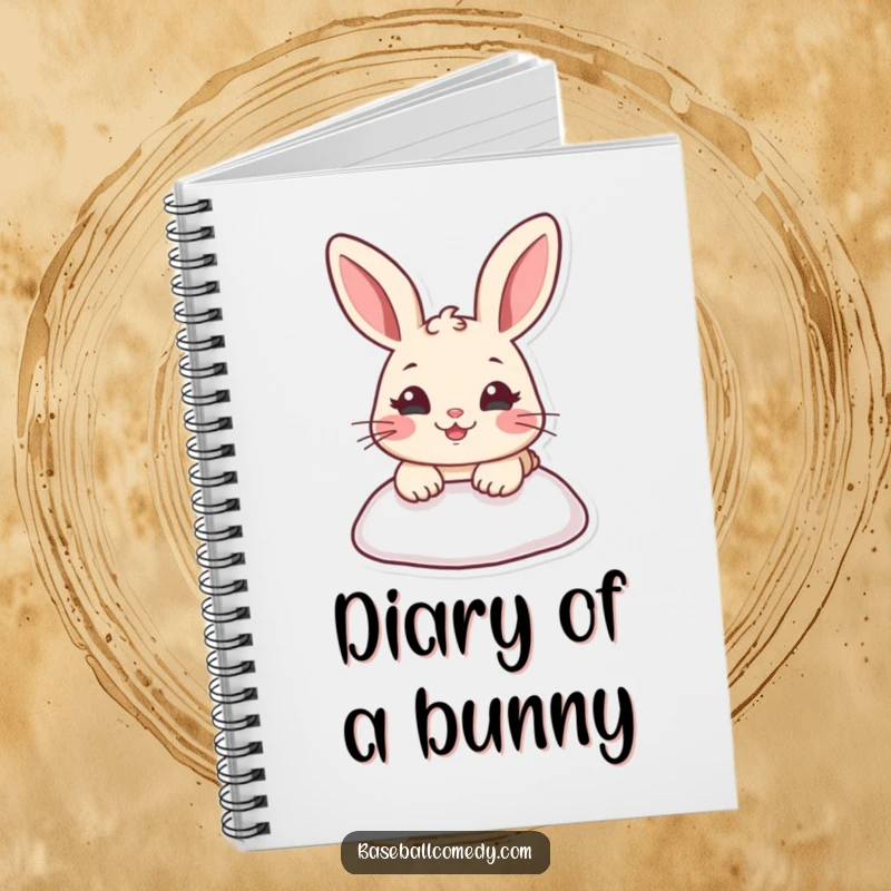 Funny notebook with a cartoon rabbit sliding headfirst into a baseball base, great for humorous note-taking.