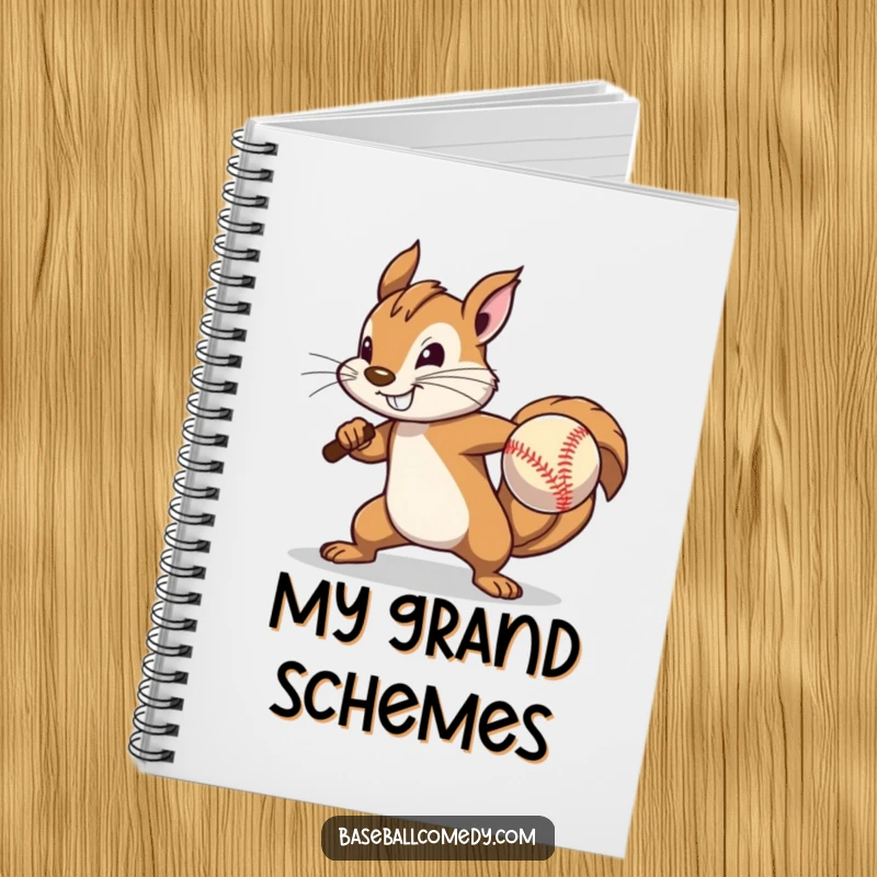 Funny Notebook: A determined squirrel pitches a baseball with great effort, ideal for capturing focused notes.