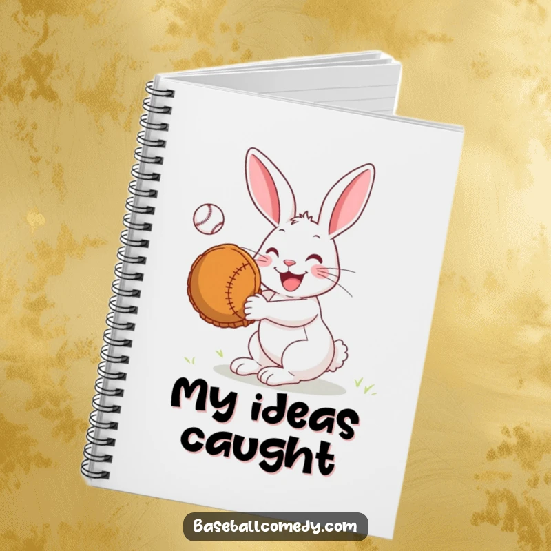 Funny Notebook: A joyful rabbit catches a baseball with a large mitt, ideal for jotting down notes and ideas.