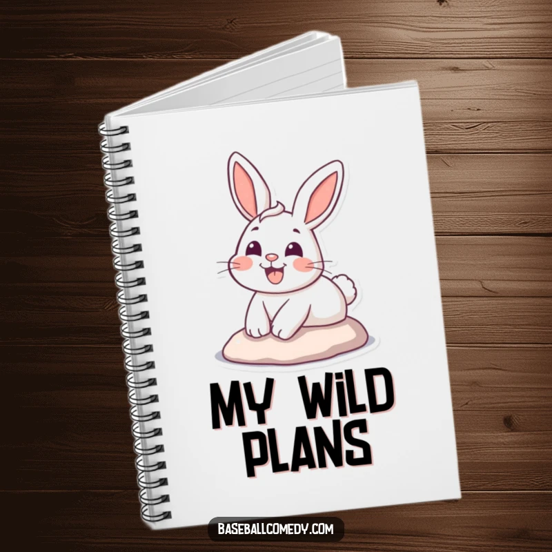 Funny notebook depicting a happy cartoon bunny sliding energetically into home base with a wide, infectious grin.