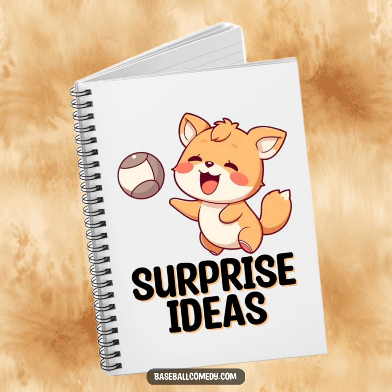 Funny Notebook: Happy animal with a surprised expression catching a ball, great for capturing ideas with playful humor.