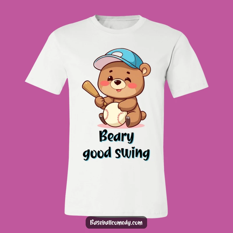 Funny Bear Batter T-Shirt: Wearable Smile of a Baseball Cap Bear Hitting a Homer - Great Tee!