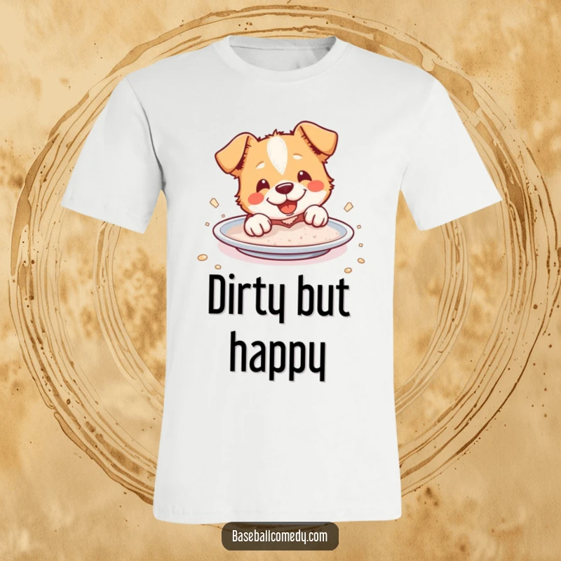 Funny T-Shirt: A cheerful dog slides headfirst into home plate, coated in dust, celebrating a successful play.