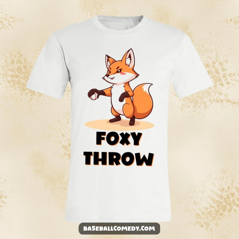 Funny t-shirt featuring a determined fox in mid-pitch, showcasing athletic precision and humorous concentration.