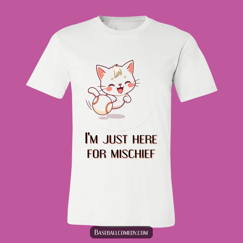 Funny Cat Chasing Baseball T-Shirt - Comical Pet Tee for Laughs