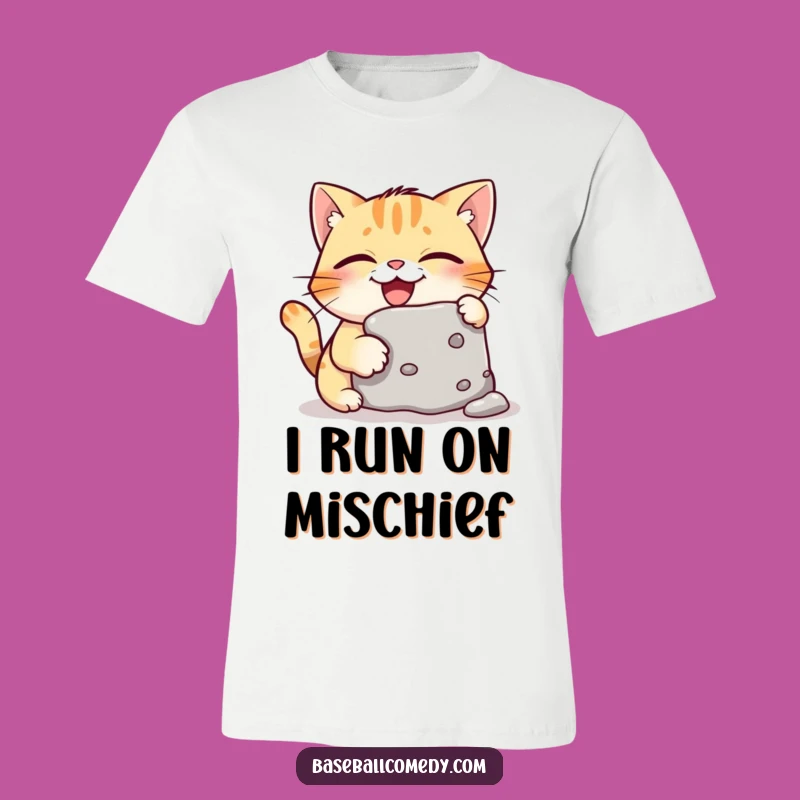 Funny Giggling Cat Stealing Base T-Shirt - Hilarious Baseball Fan Apparel