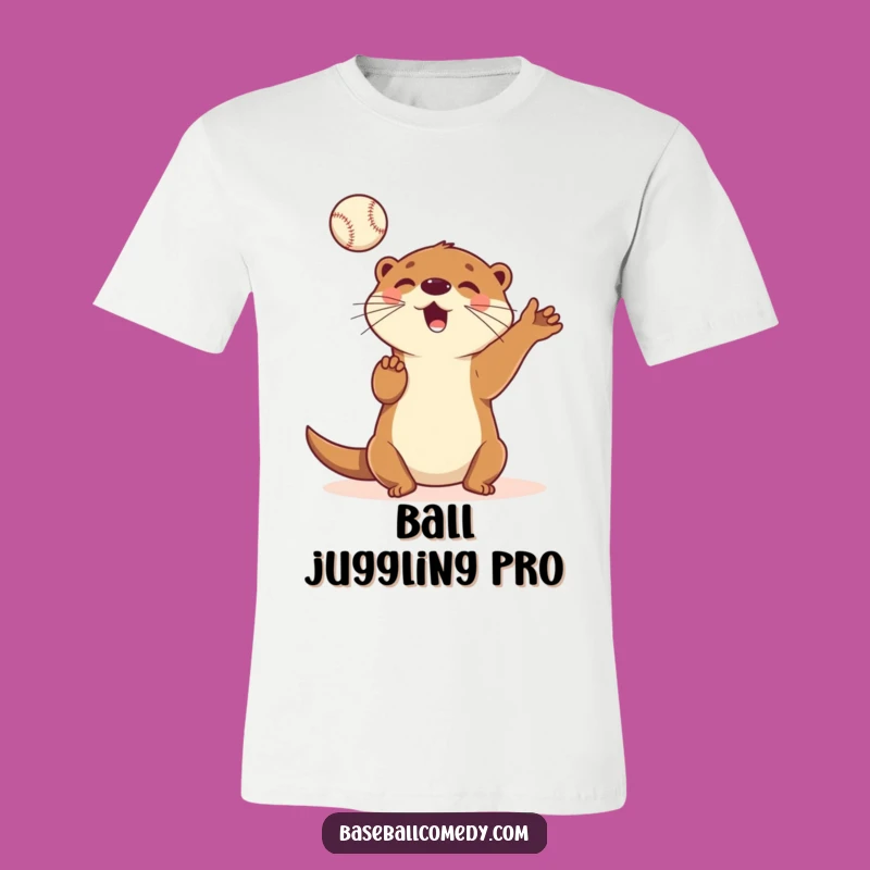 Funny Otter Juggler T-Shirt: Whimsical Aquatic Animal Baseball Tee, Awesome Funny Gift!